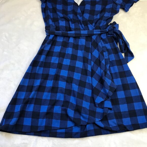 Draper James‎ Faux Wrap Dress Women's Size Small Buffalo Plaid Nassau Navy Rayon - Picture 5 of 11